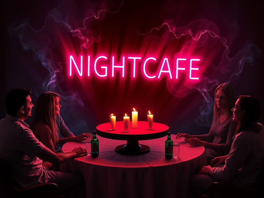 Friends at a Seance Produce a Neon Nightclub Vision