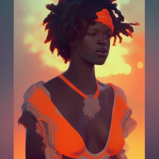 Detailed Portrait of a Black Girl in Art Nouveau Style