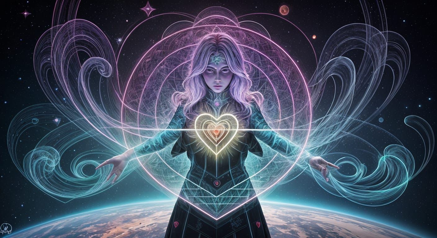 Astral Heart Chakra Activation in Cosmic Illustration Style