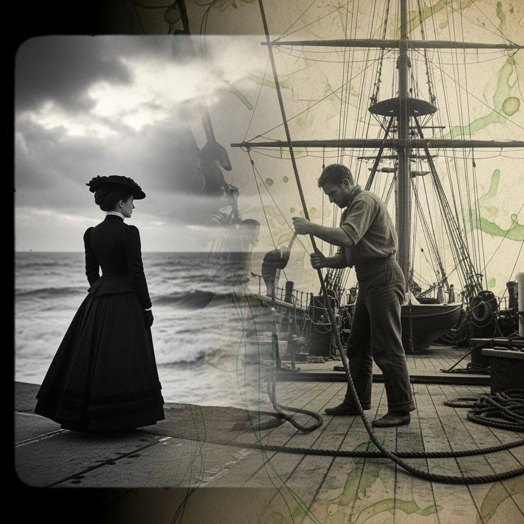 Victorian Woman and Sailor Double Exposure as Charcoal Art