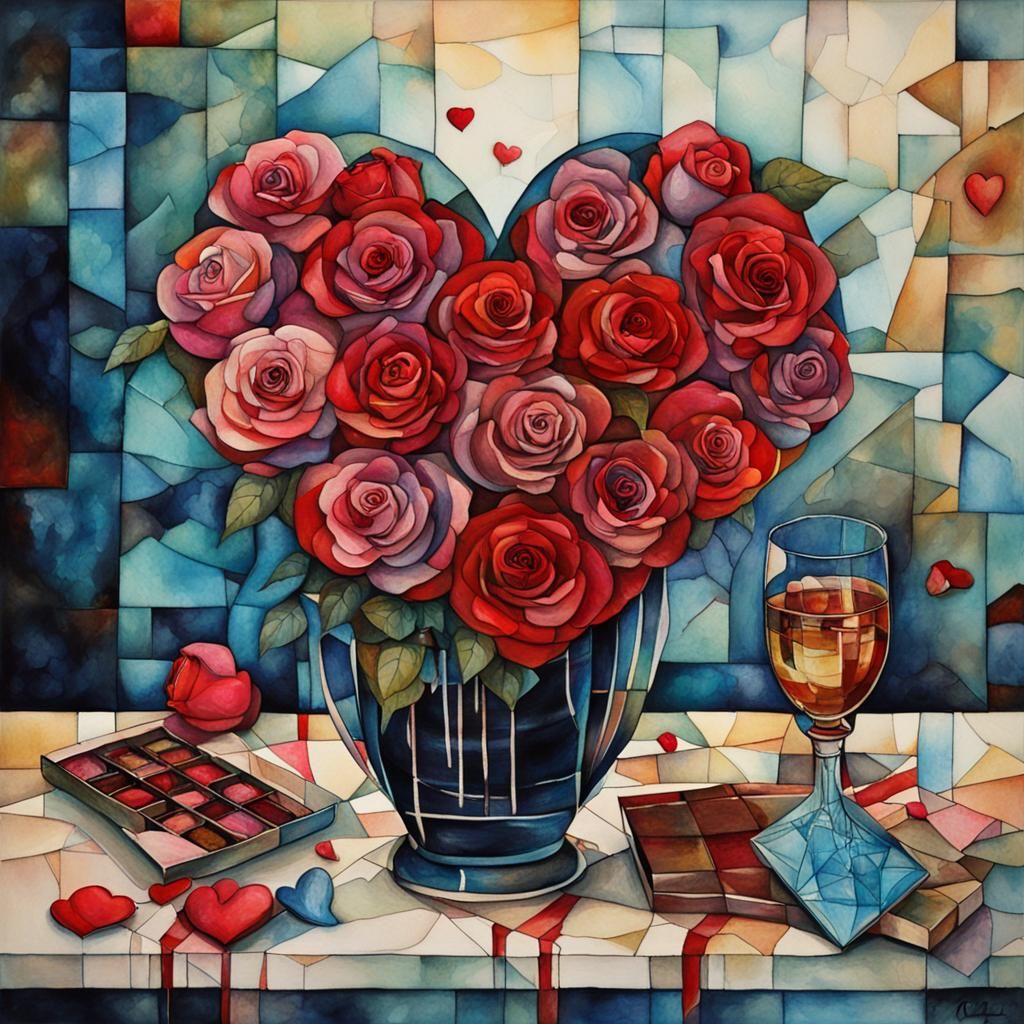 Surreal Roses and Chocolates with Cubist Details