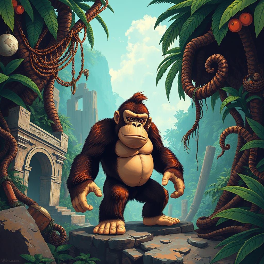Gritty Jungle Lord in Classic Video Game Style
