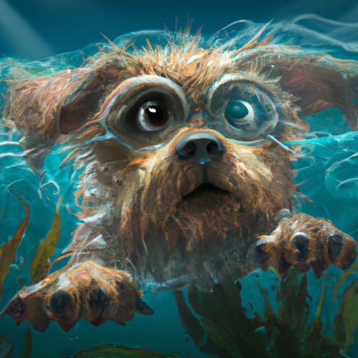Underwater Löwchen Dog in Pixar Style