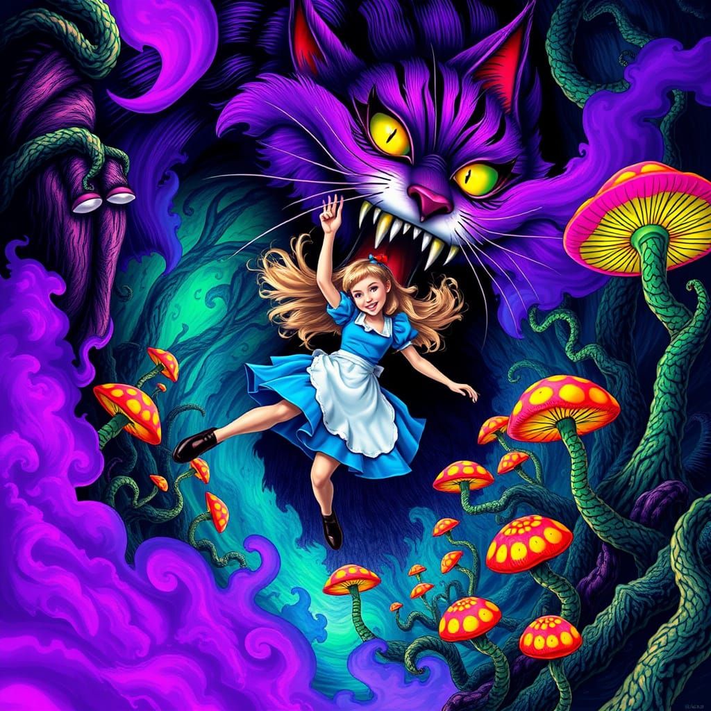 Alice Falls into the Cheshire Cat's Dreamlike Vortex