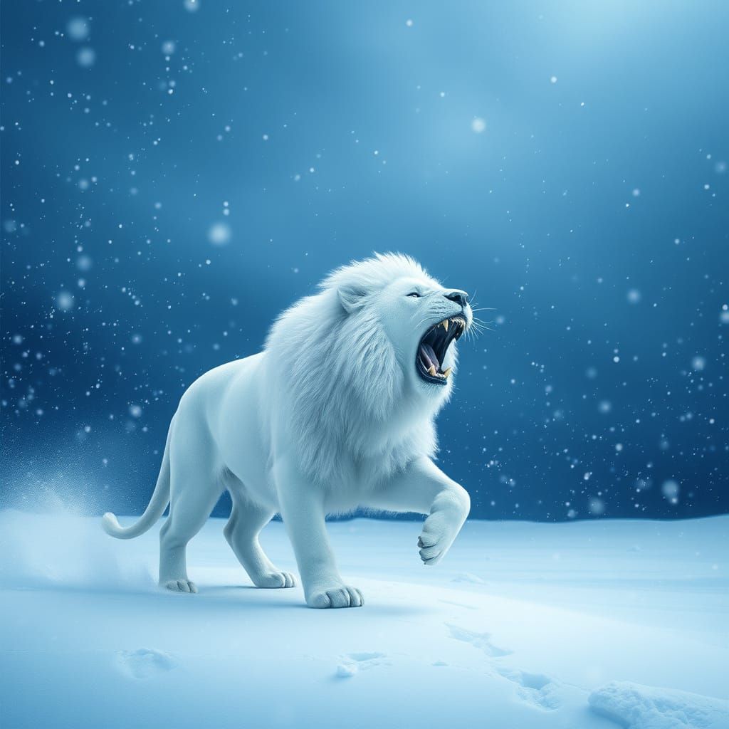 White Lion Blizzard Roaring on Arctic Horizon
