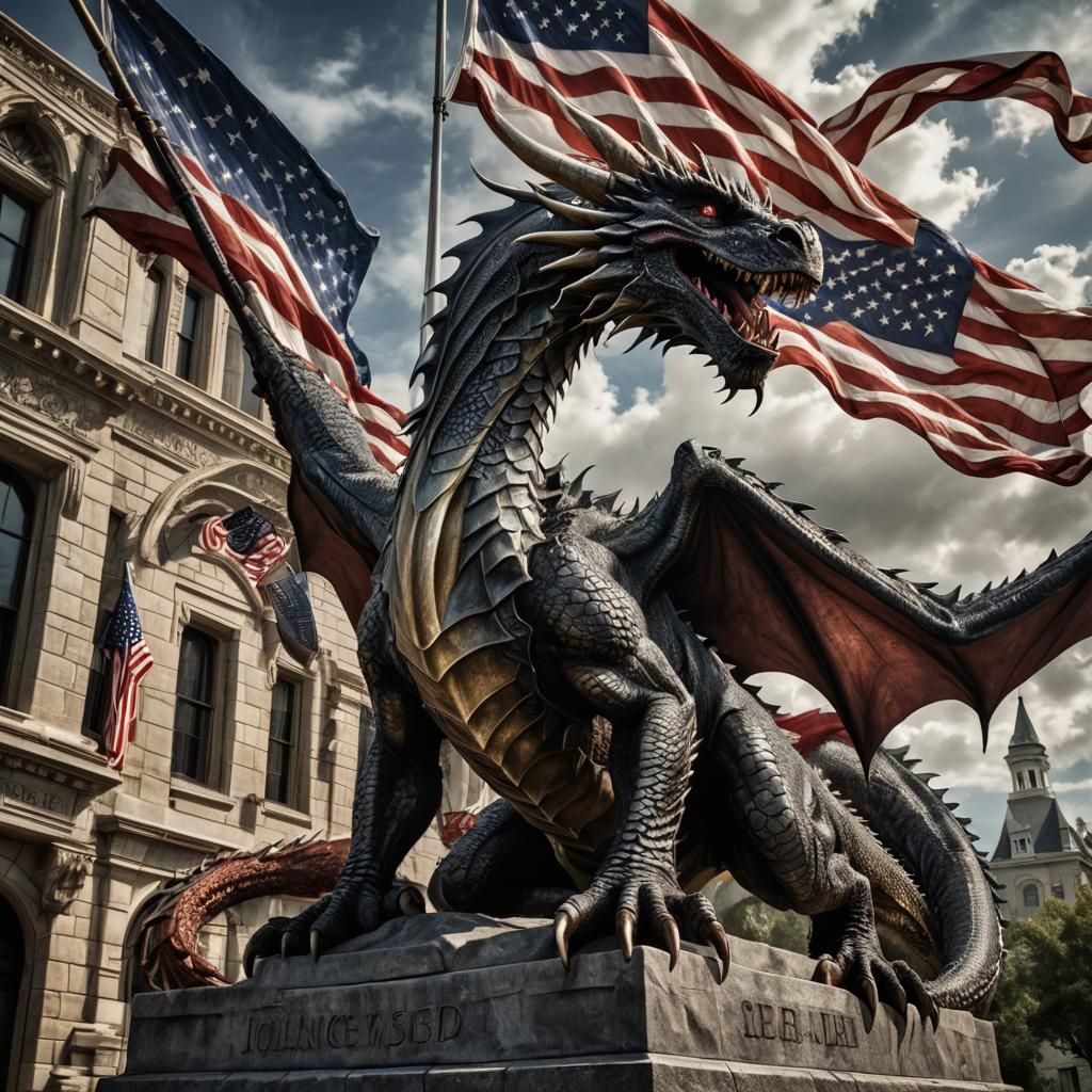 Dragon Waves American Flag: Hyperrealistic 64 Megapixel Imag...
