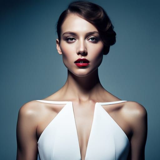 symmetrical dress and asymmetrical hairstyle.