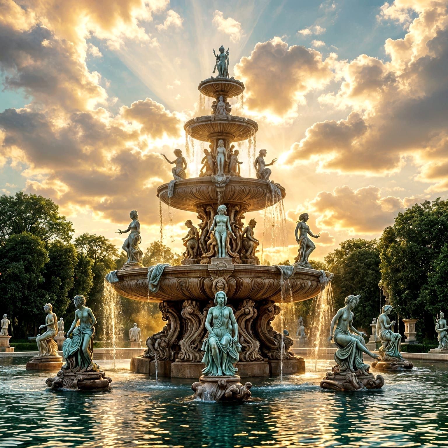 Monumental Fountain with Surreal Sculptures in Baroque Style