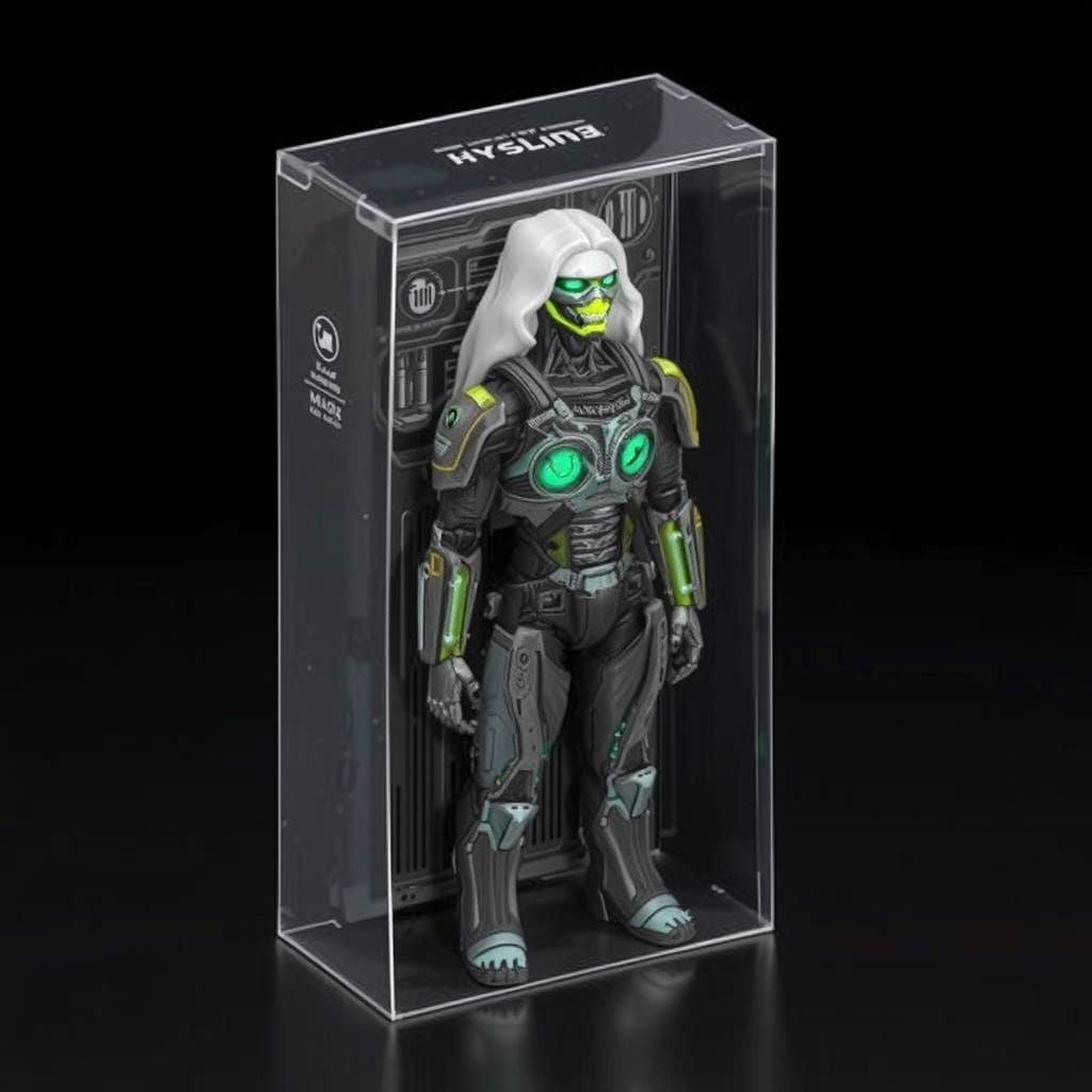 Cyberpunk Robot Toy Figure in Futuristic Packaging