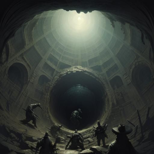 Horrific Descent into the Abyss: Doré and Rutkowski Style