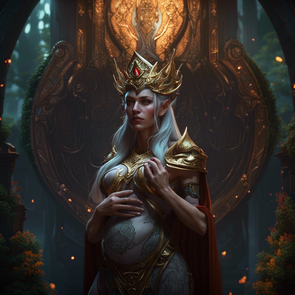Pregnant Elf Queen in Dark Fantasy Style