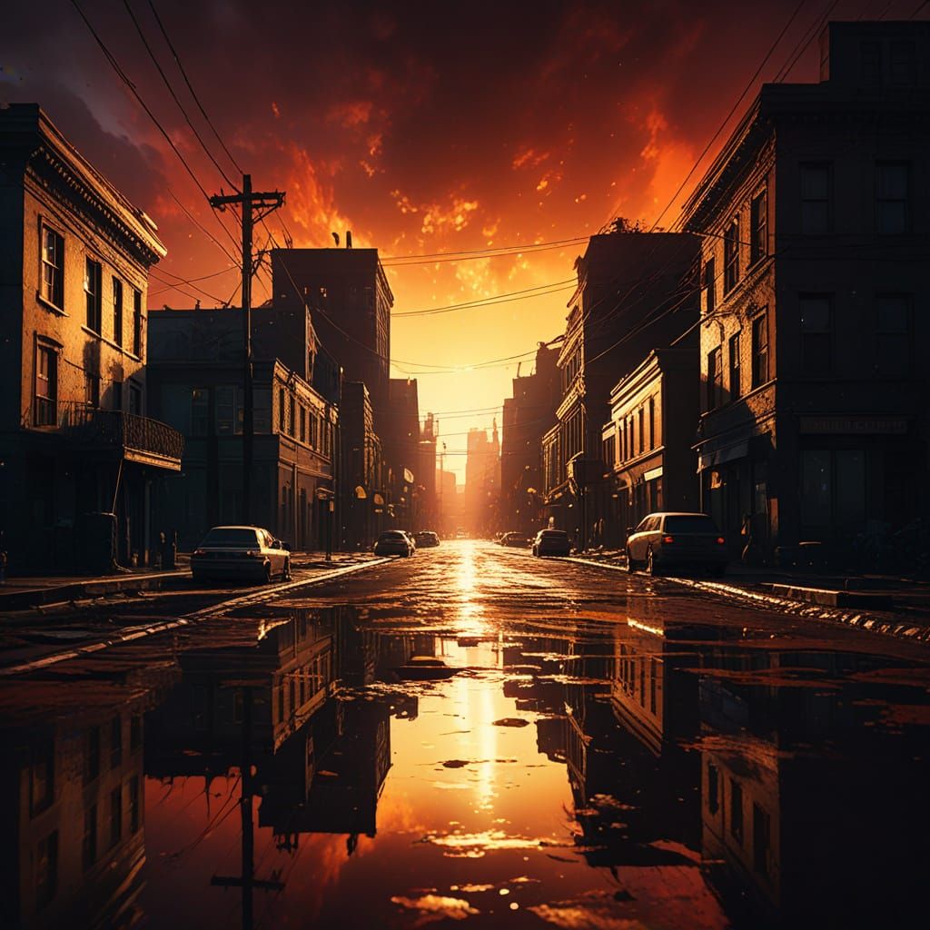 Radiant Sunset with Golden Light and Glittering Sparks