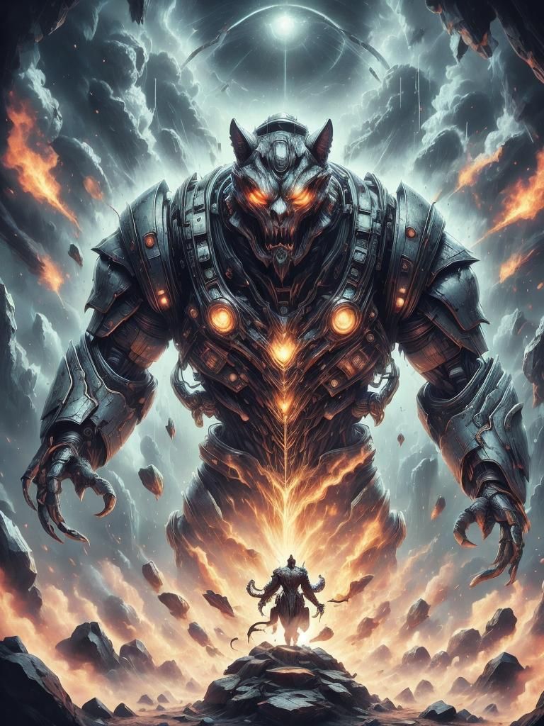 Enchanted Power Armor Portrait with Pixelated Anime Elements