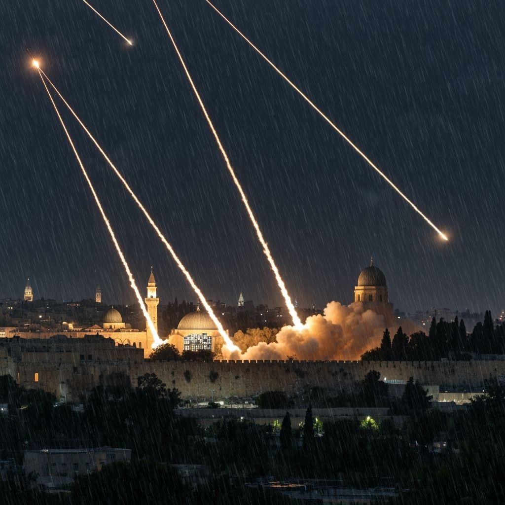 Iron Dome Intercepts Rockets Over Jerusalem in Hyperrealism