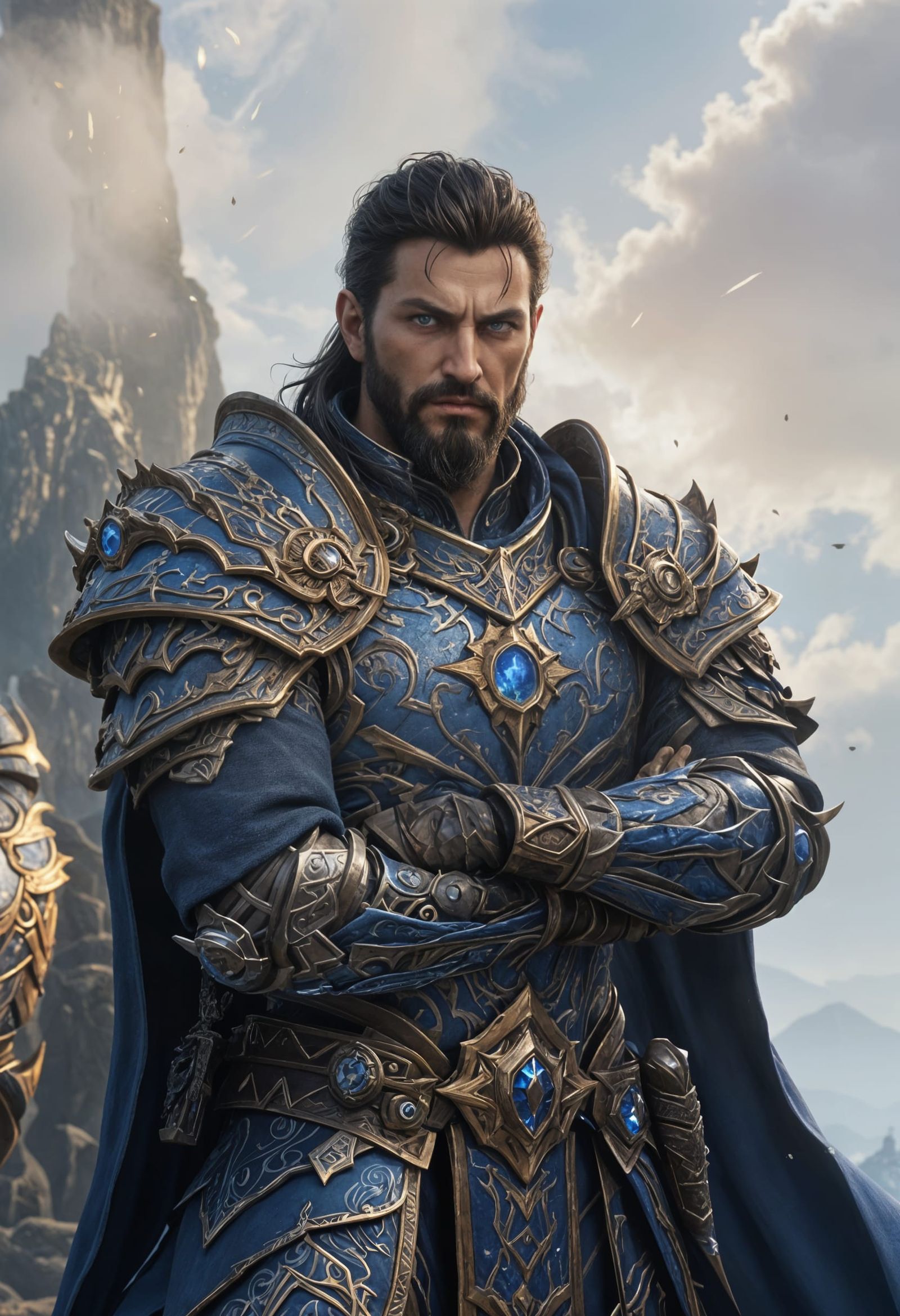 Man in Ornate Armor with Blue Eyes