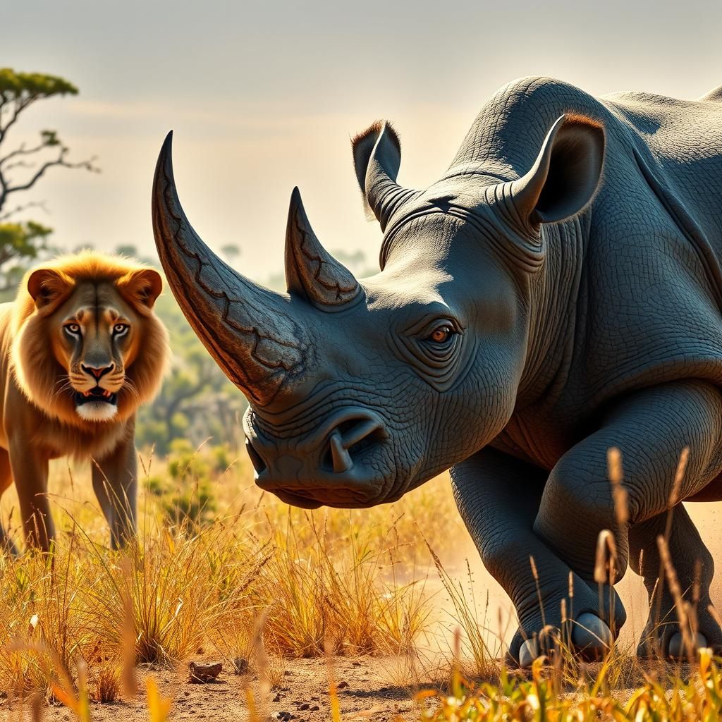 Rhino Charge in Savannah: A Fantasy Wildlife Painting