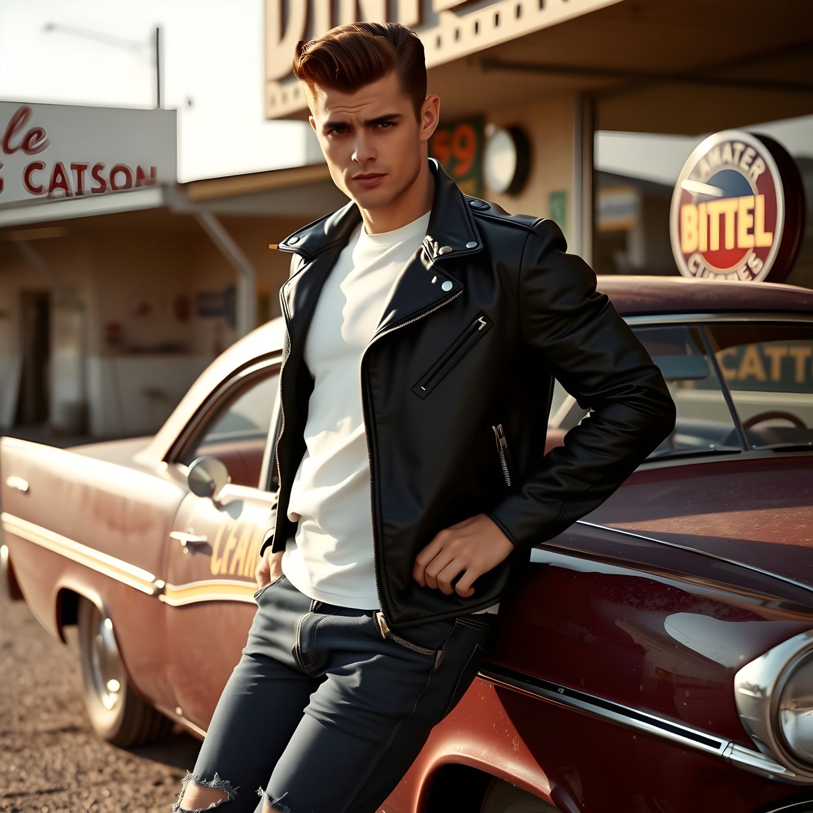 1950s Greaser: Cinematic Portrait in Retro Americana Style