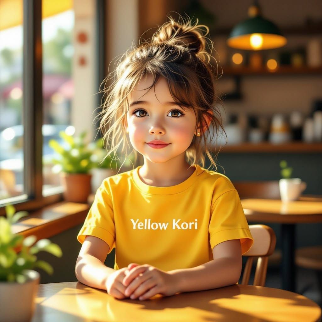 Yellow Kori Girl in Cozy Cafe Digital Painting