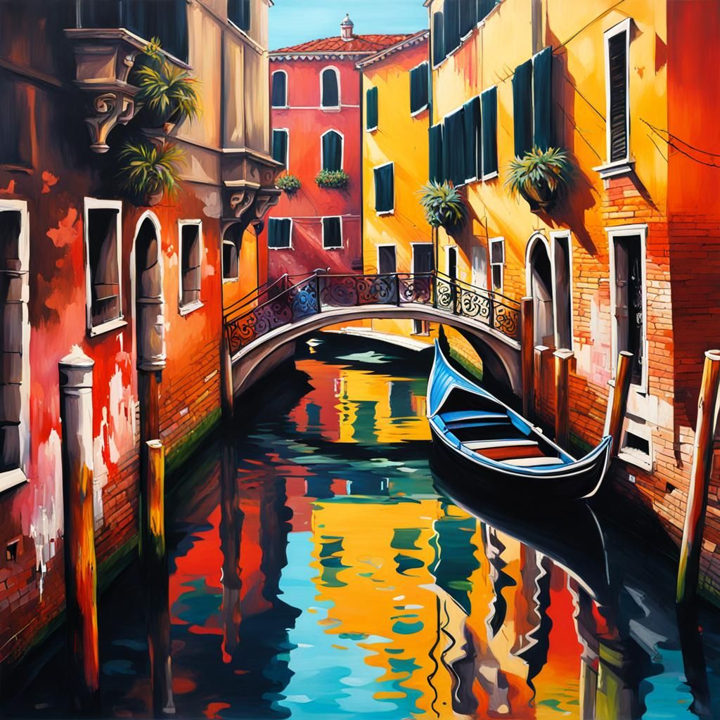 Venice Reflection in Graffiti Splash Art Style