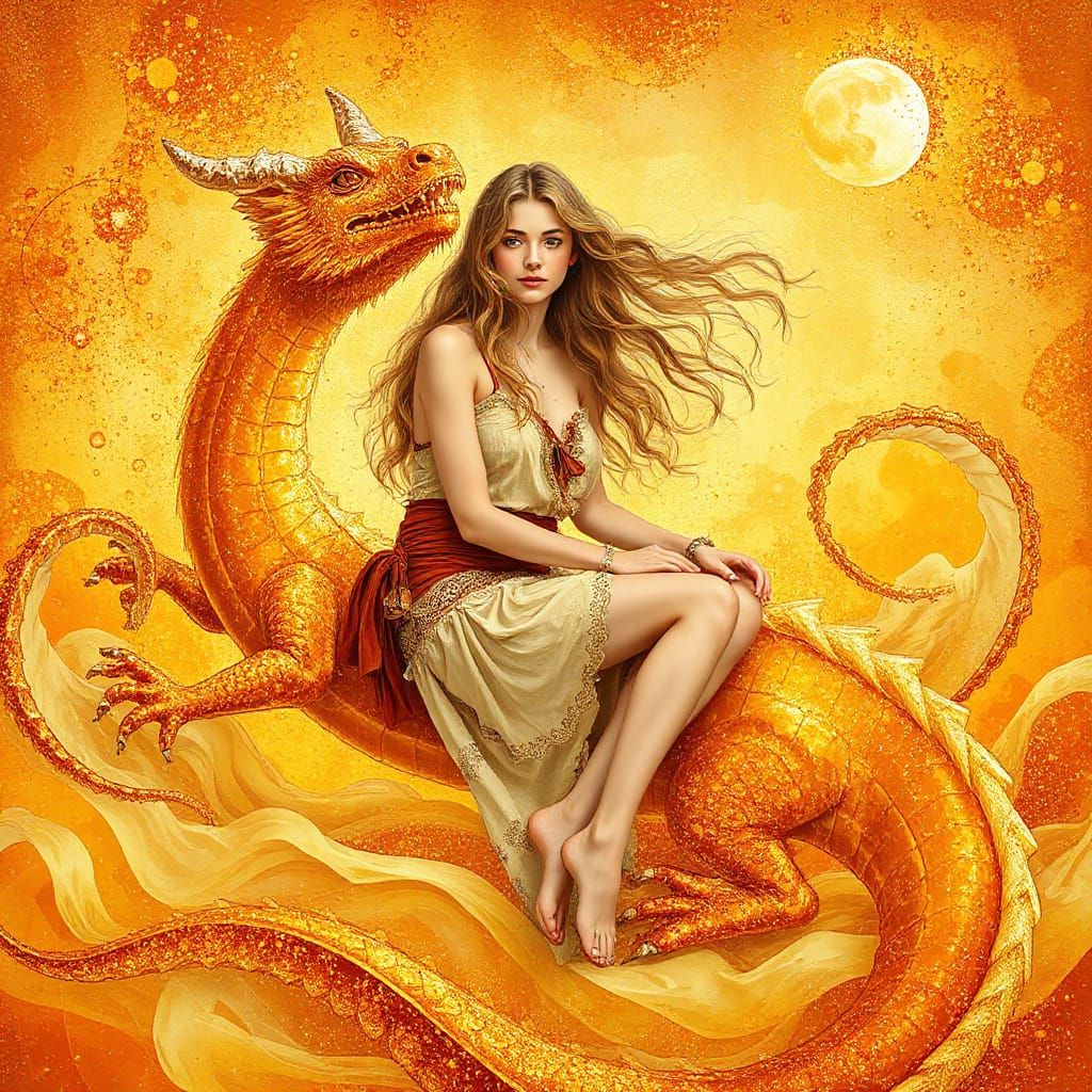 Woman on Gummy Dragon in Effervescent Soda