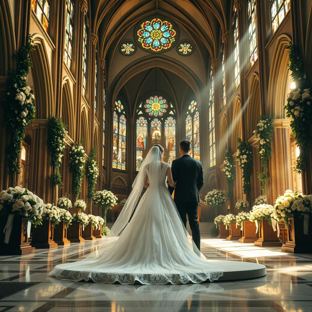 Dreamy Wedding Scene in Pre-Raphaelite Style