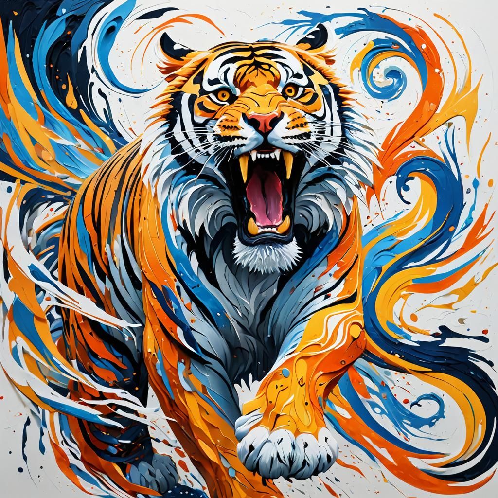 Abstract Tiger Silhouette with Impasto Brushstrokes