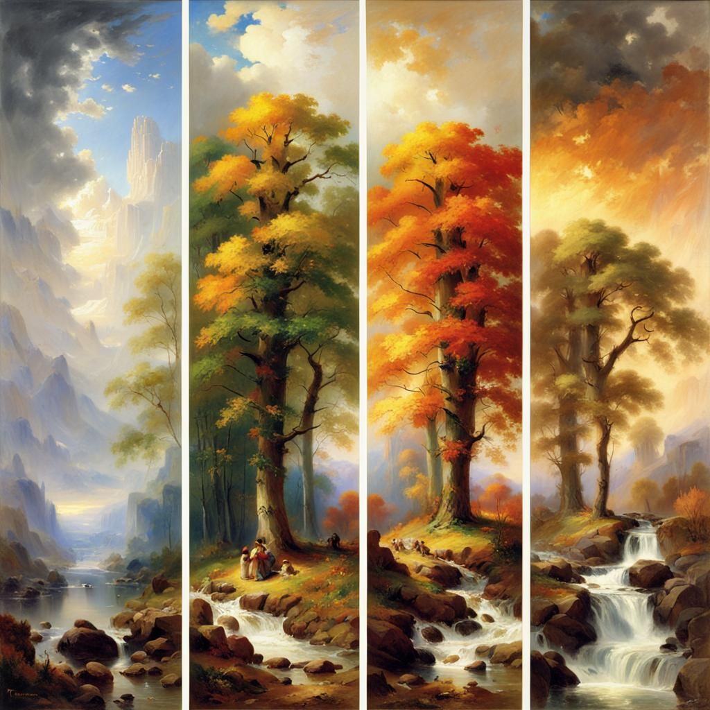 Four Seasons Tree: An Oil Painting Inspired by Moran