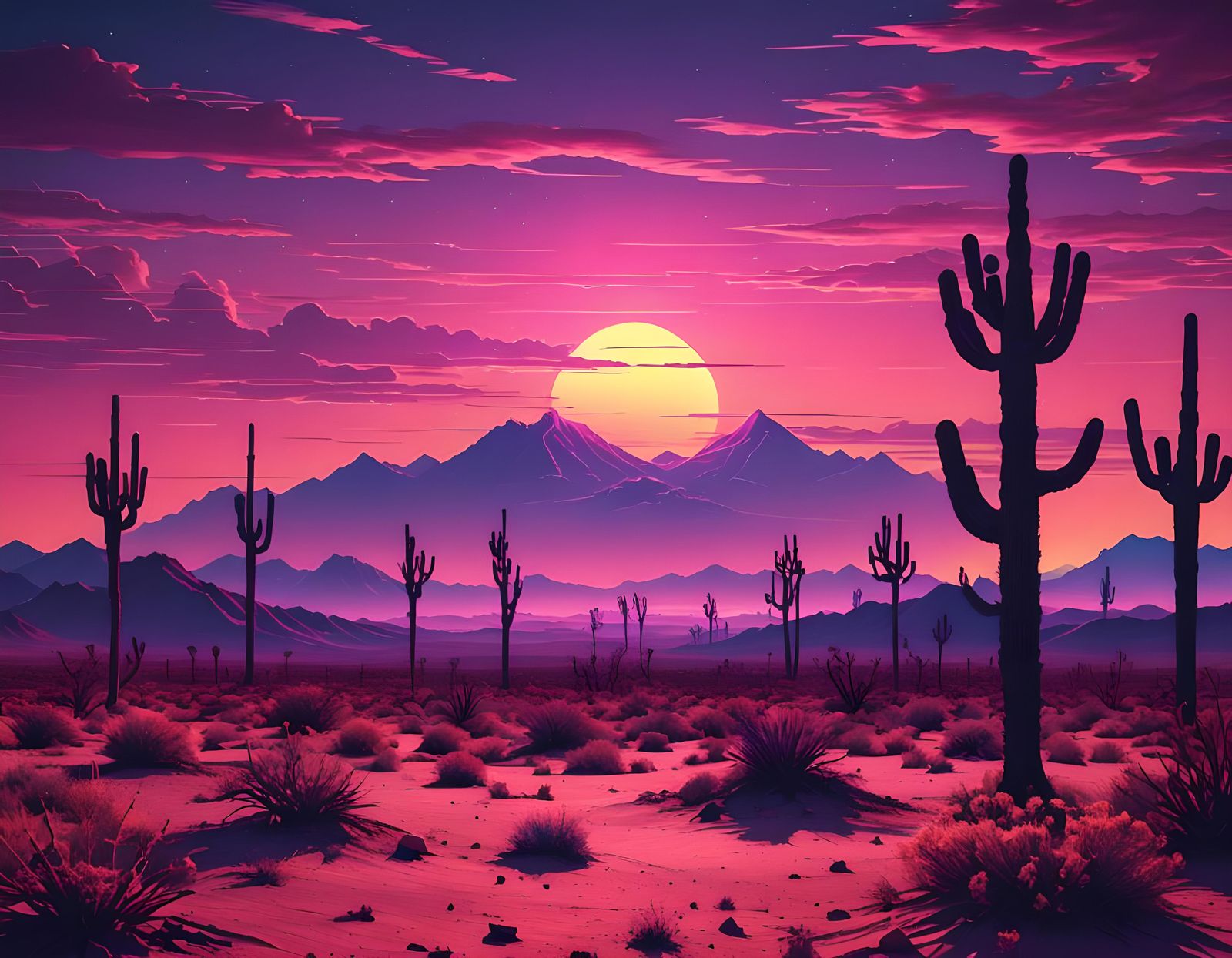 Synthwave Desert Sunset in Neon Retro Style