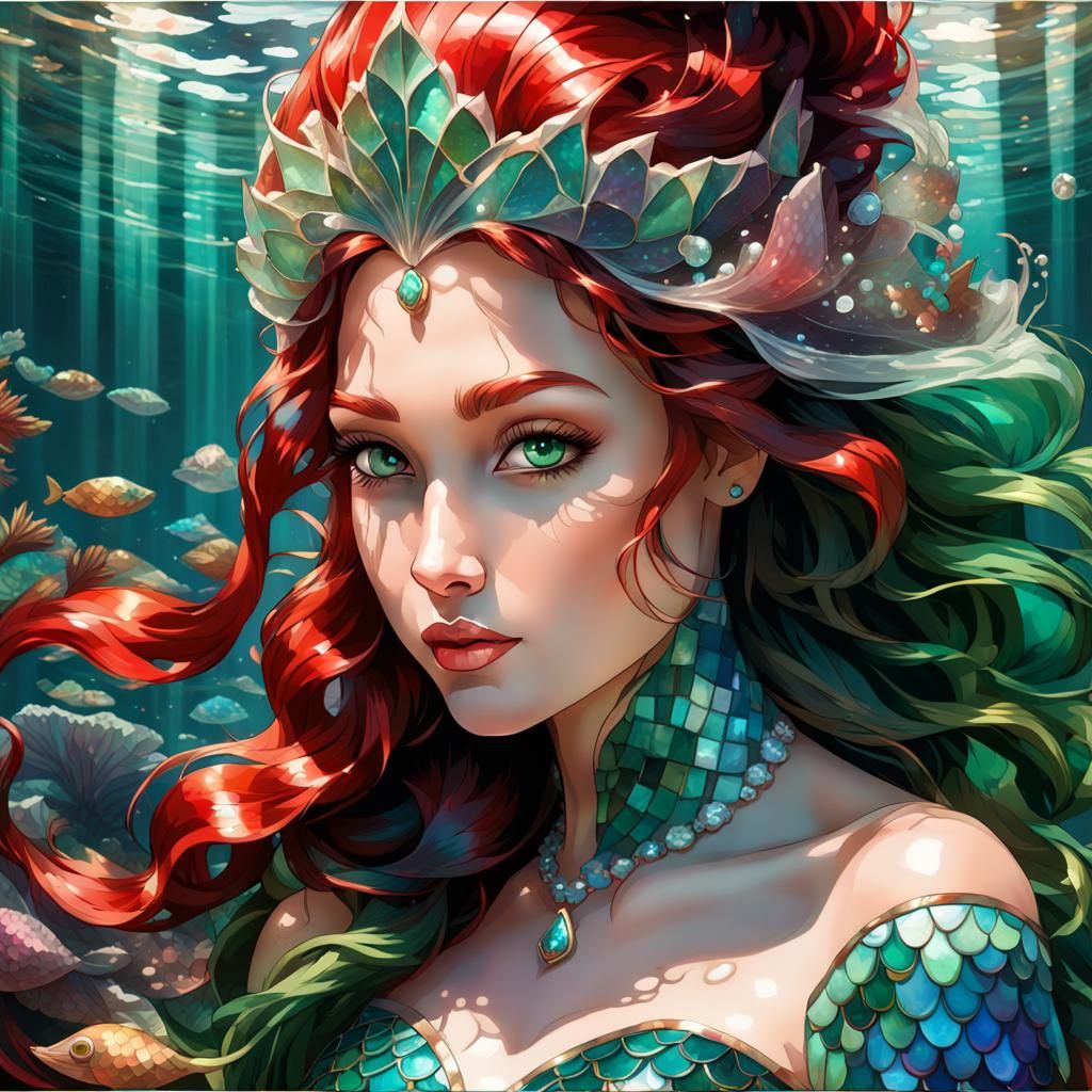 Mosaic Mermaid Princess Underwater Portrait