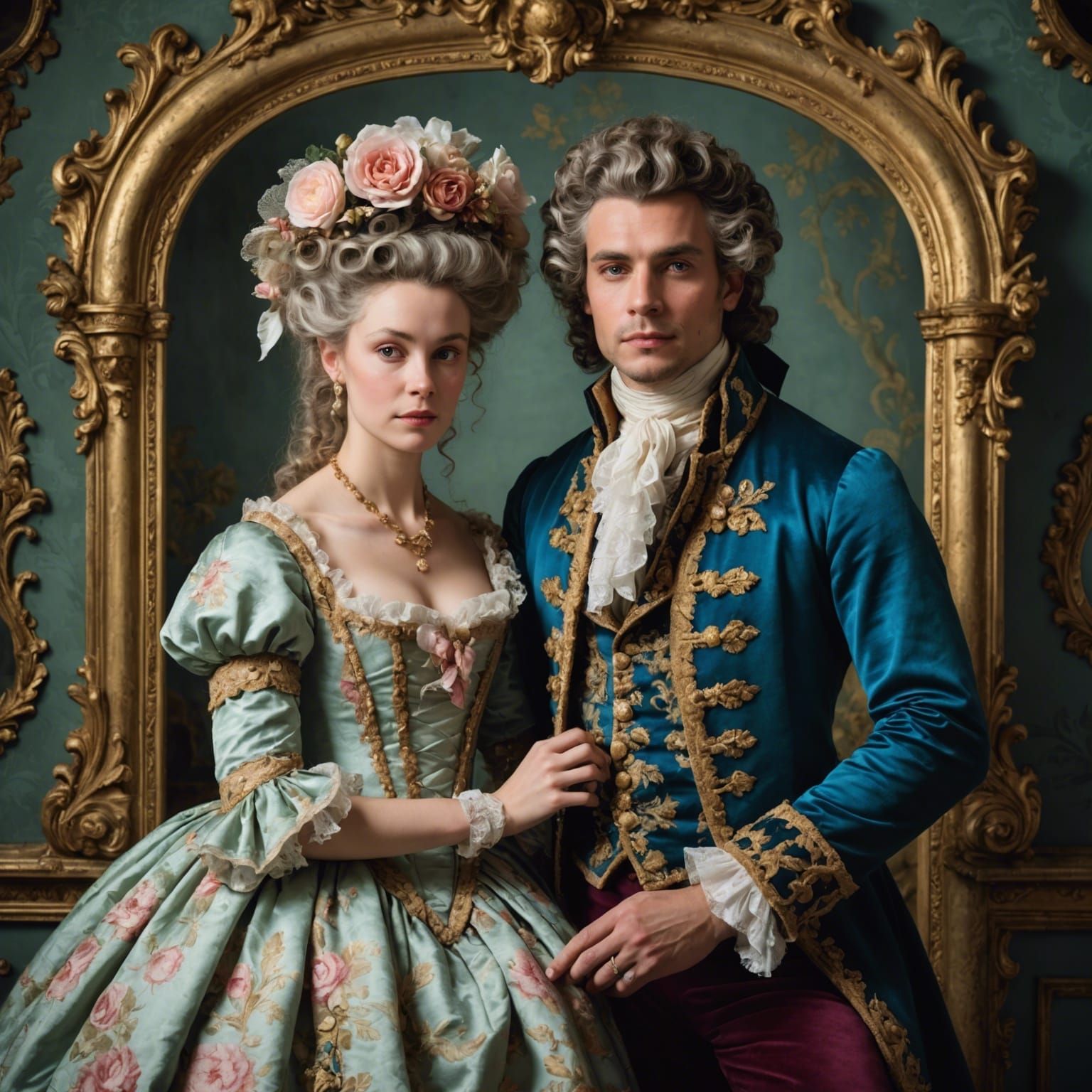 Rococo Portrait of a Beautiful Loving Couple