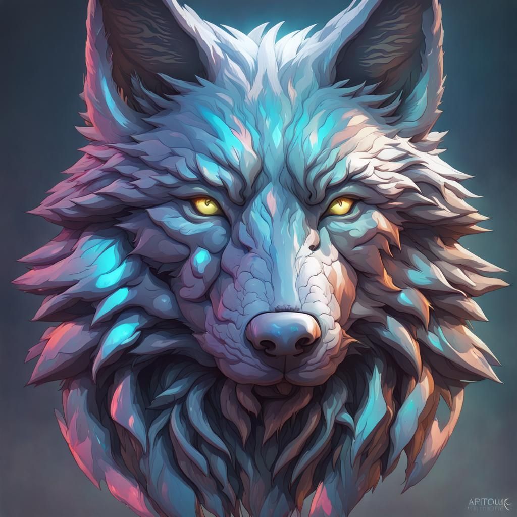 Holographic Wolf Portrait in Dynamic Lighting
