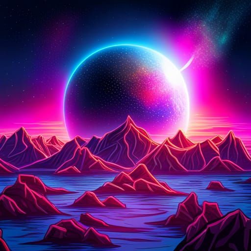 Meteorites Crash into Planet in Synthwave Style