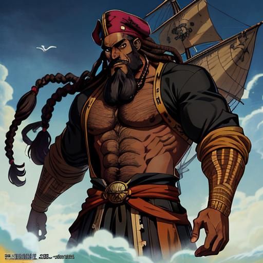 Handsome African Pirate with Dreads in Anime Style