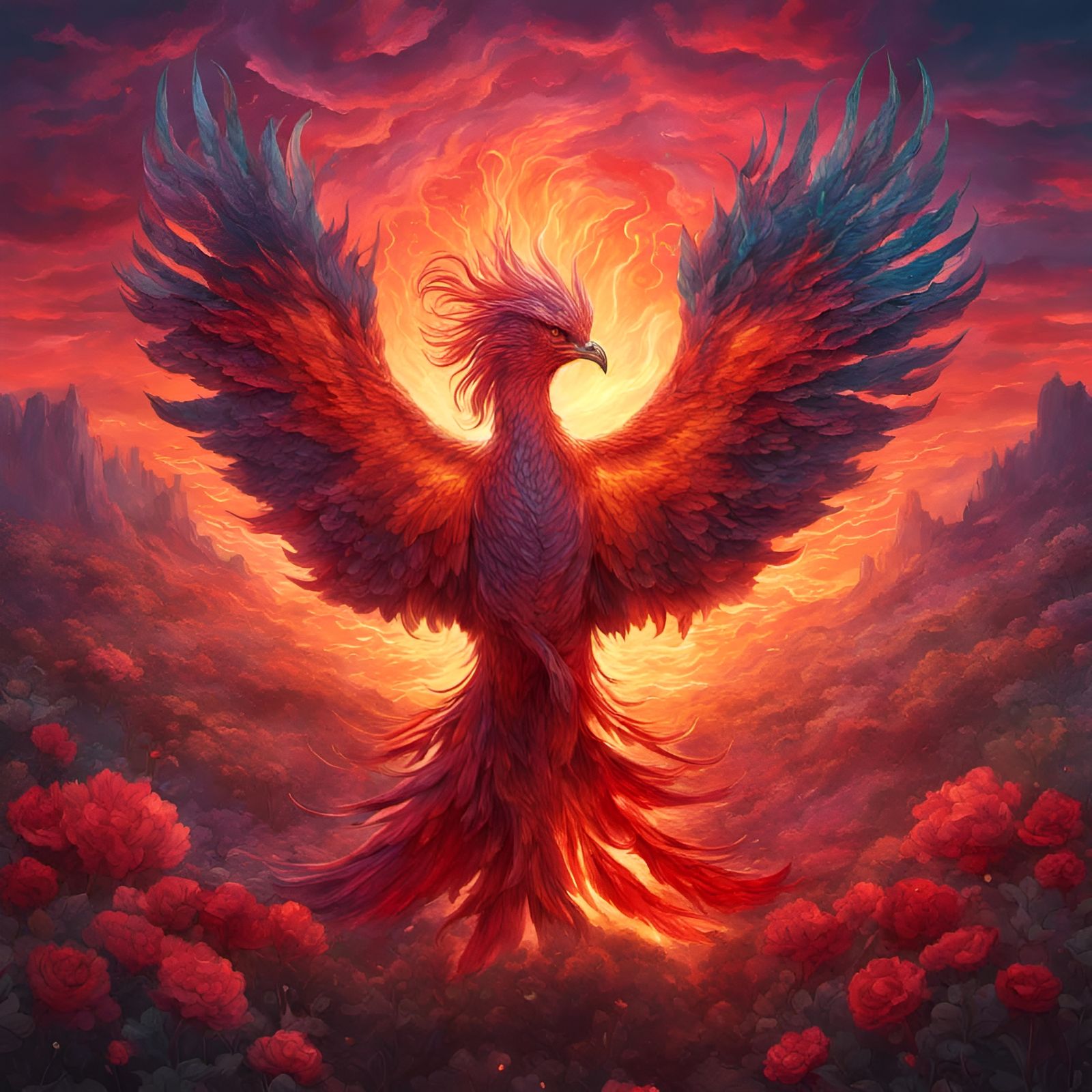 Fiery Phoenix Rising: Digital Art Concept