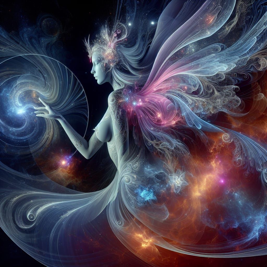 Transparent Goddess Reorganizing the Universe in Matte Paint...