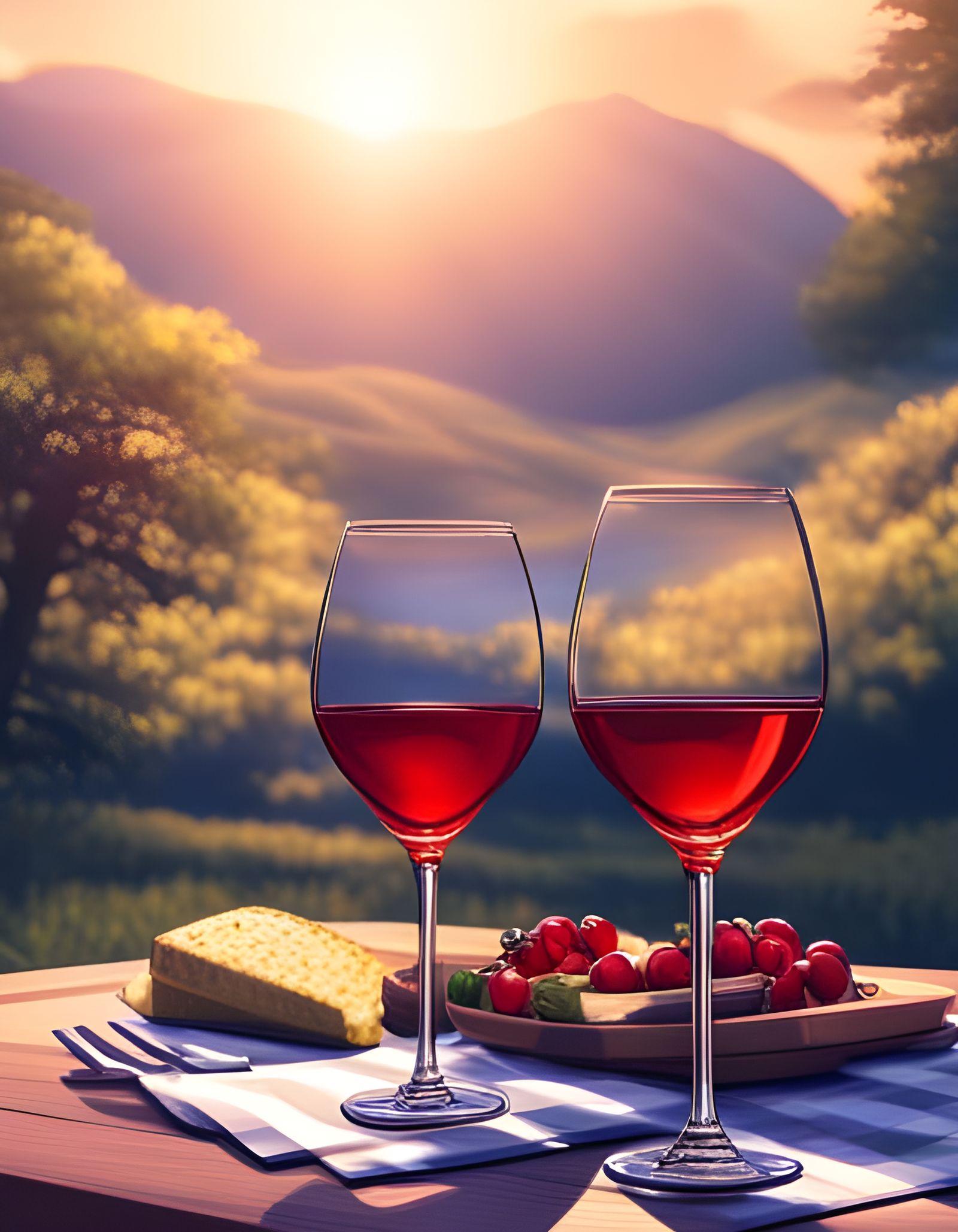 Wine Picnic in Hyperdetailed Lighting, Trending Art