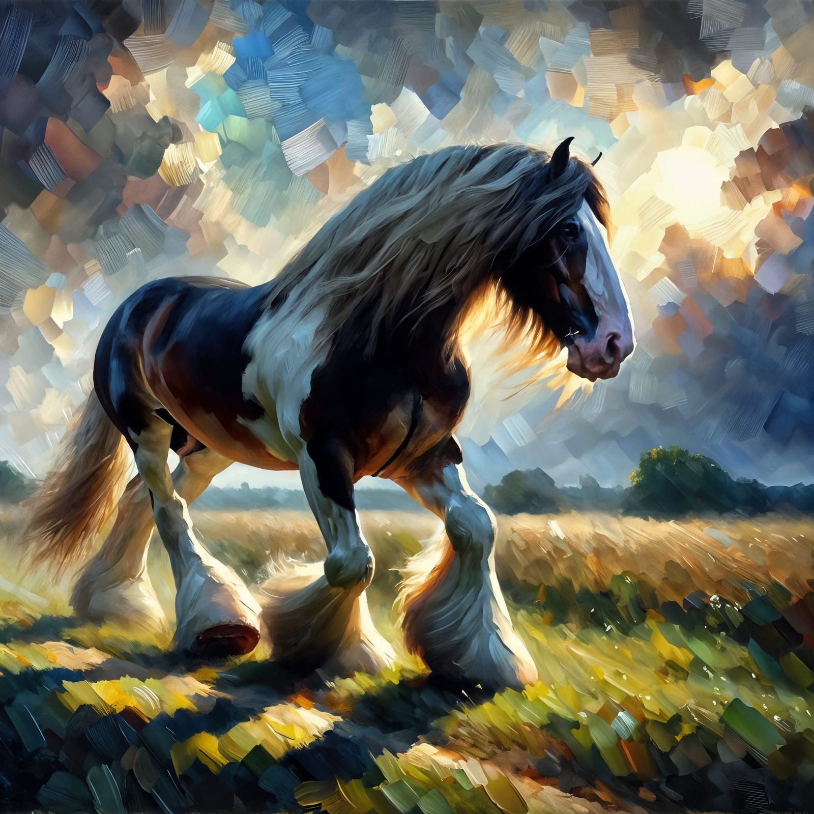 Majestic Clydesdale in Tenebrism Oil Painting