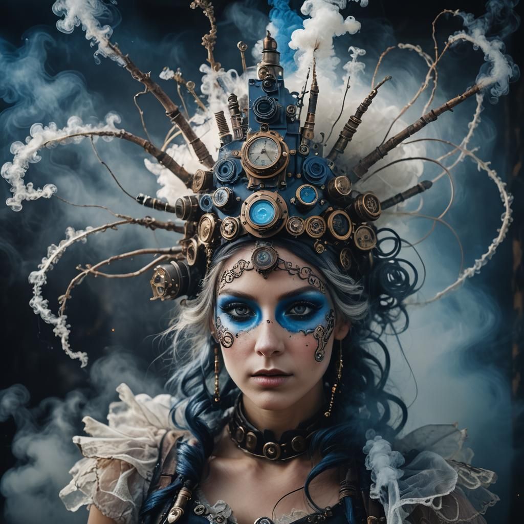 Steampunk Headdress Portrait in Surreal Fantasy Style