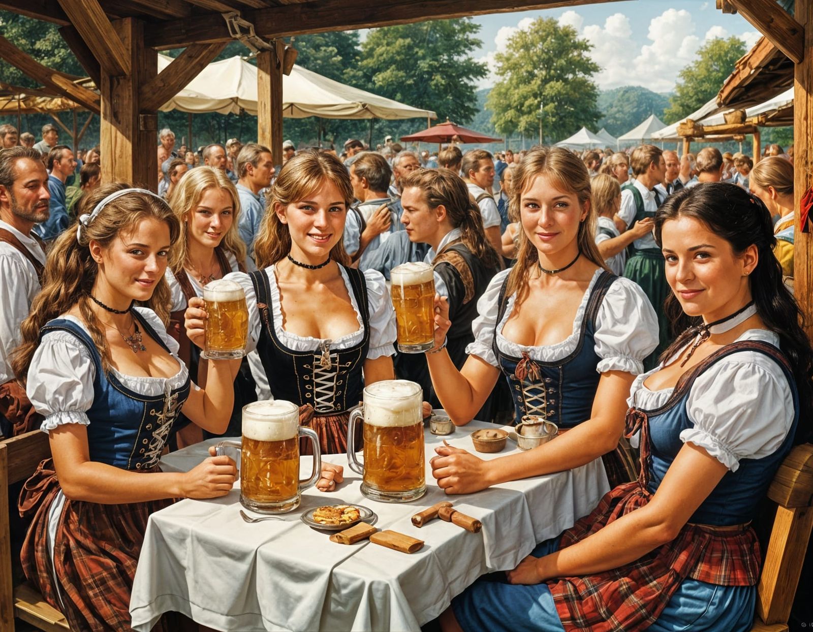 Bavarian Biergarten Scene during Oktoberfest