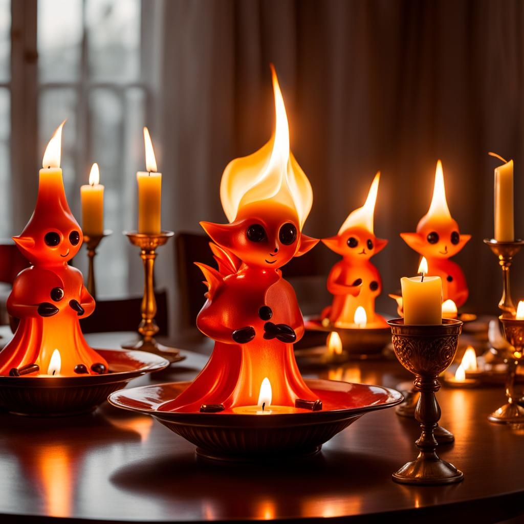 Anthropomorphic Fire Elementals at Dinner