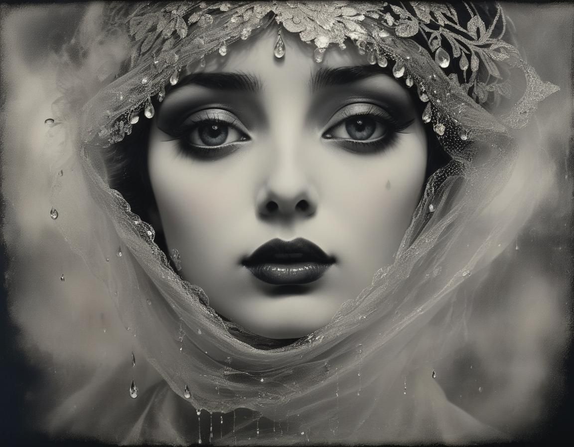 Noir Crying Portrait Inspired by Fornasetti