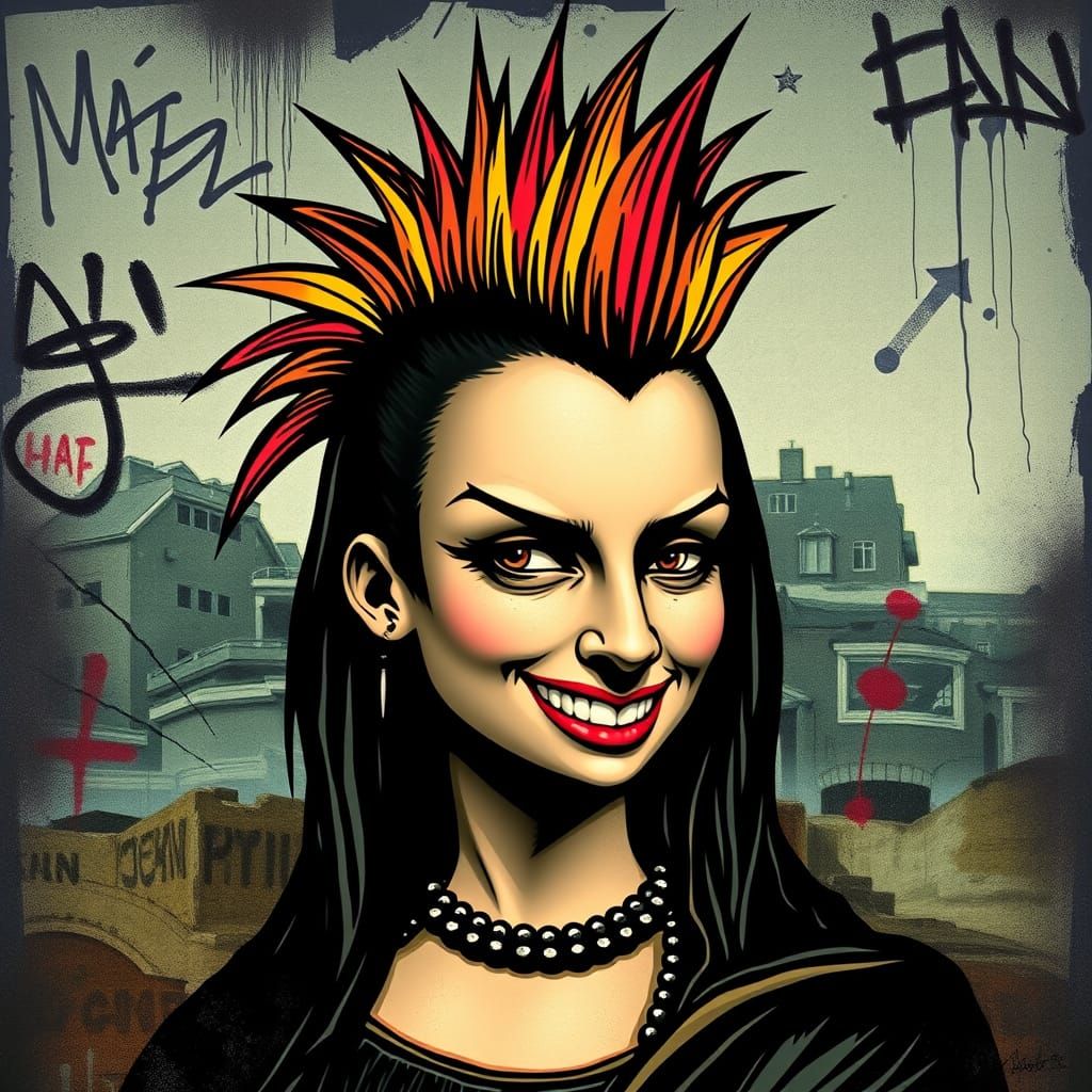 Punk Mona Lisa Smirks with Edgy Attitude