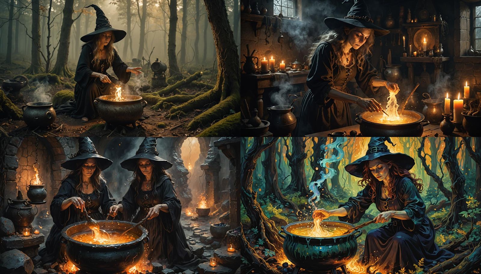 A Witch Casting a Spell with Cauldron