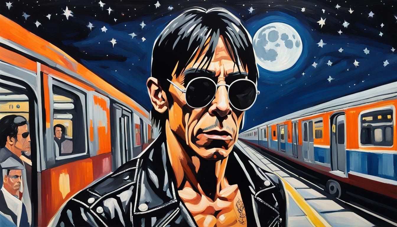 Iggy Pop Acrylic Painting in Subway at Night