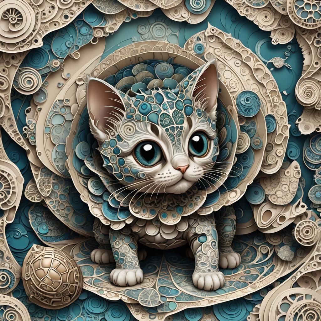 Kitten with Turtle Shell, Abstract Vector Art