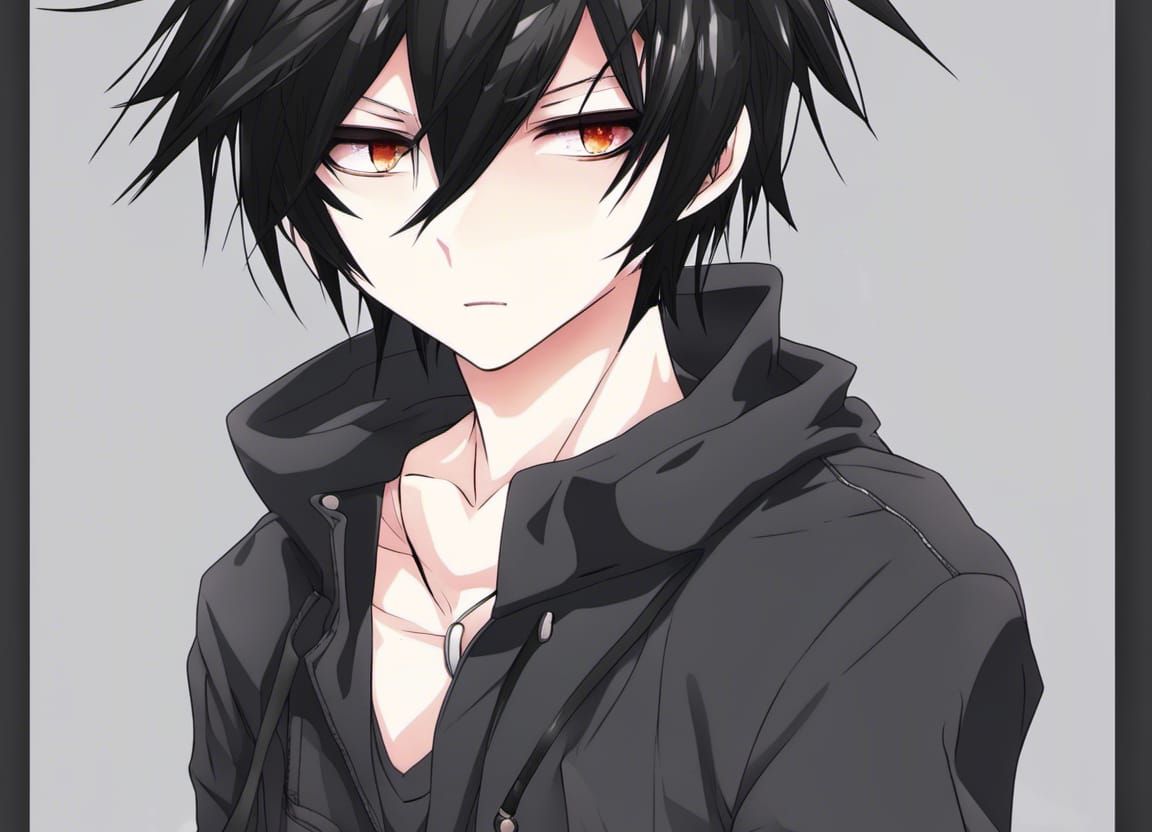 Anime Boy with Black Hair and Red Eyes