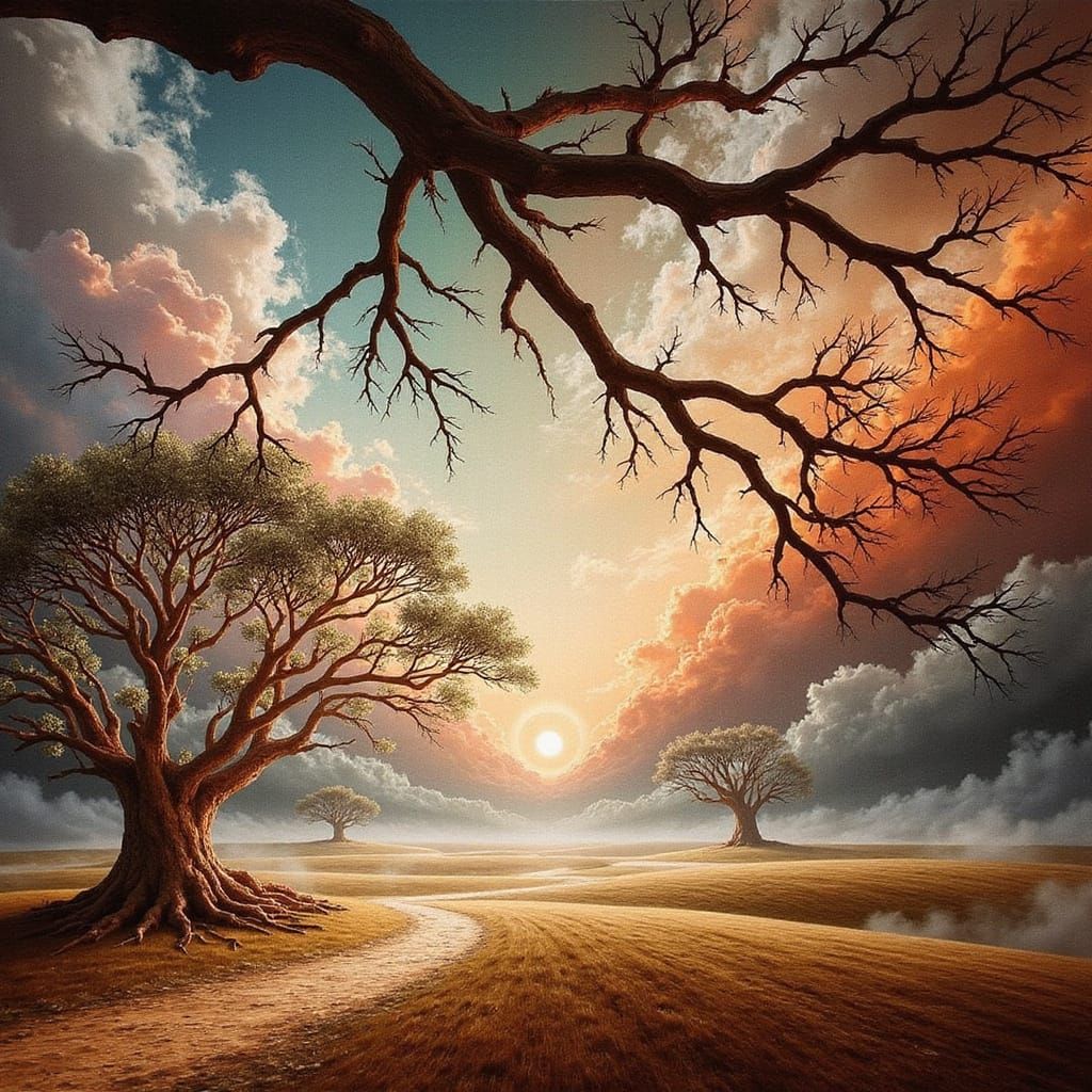 Ethereal Tree Branches in Dreamlike Oil Painting Style