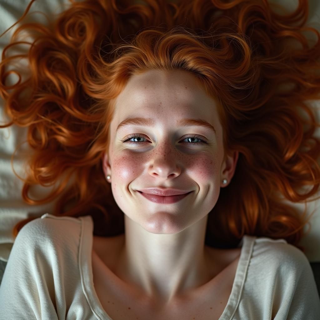 Joyful Ginger Woman Portrait with Tousled Curls