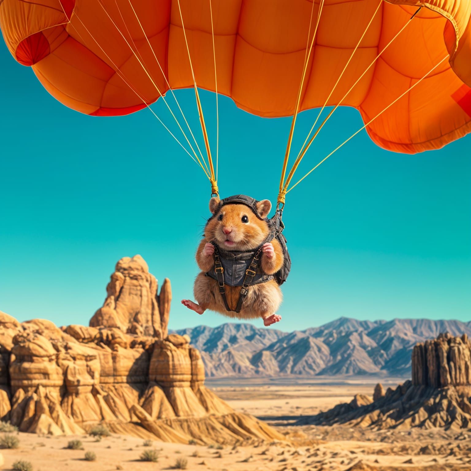 Hamster Parachute Descent over Death Valley: Digital Art