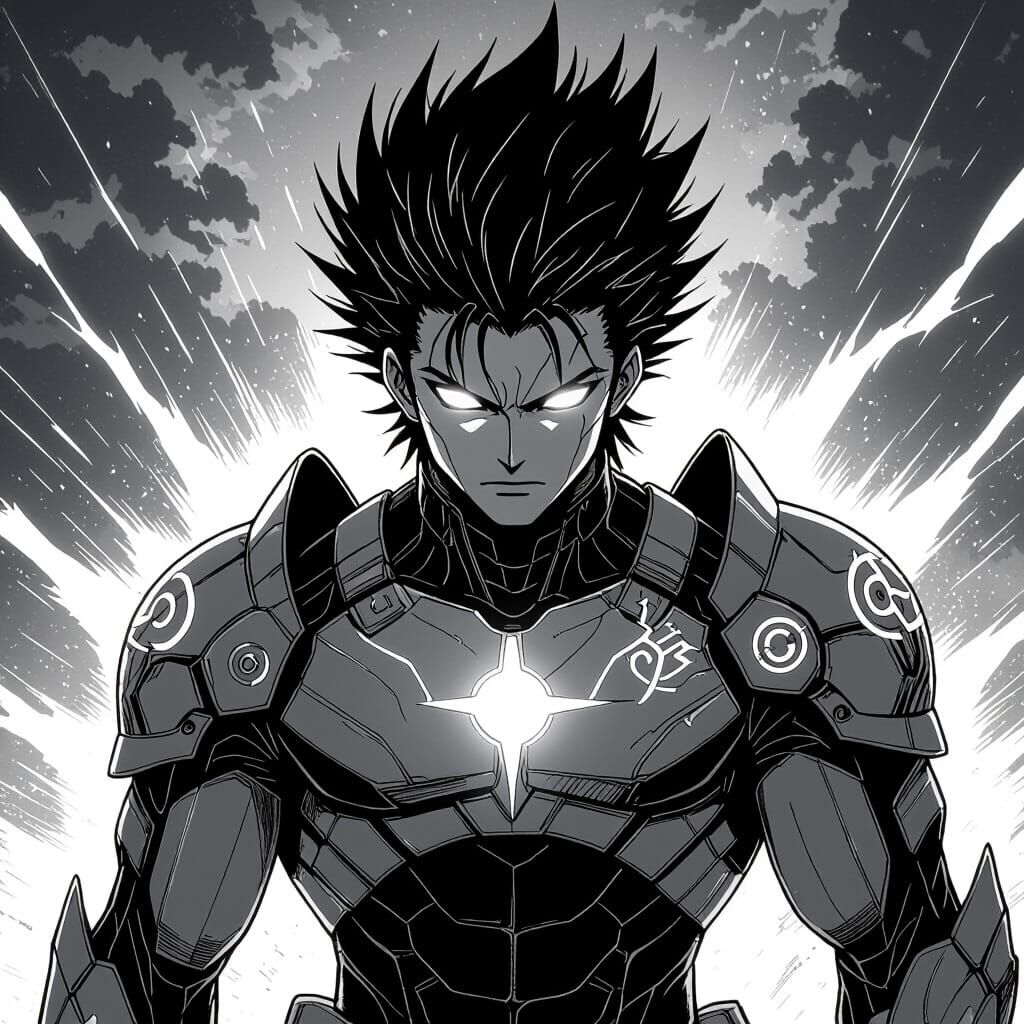 Heroic Anime Warrior in Manga Style